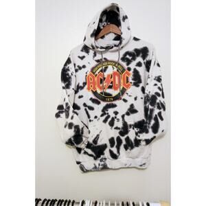 AC/DC Hoodie Tie Dye High Voltage Rock N Roll Black and White SZ M